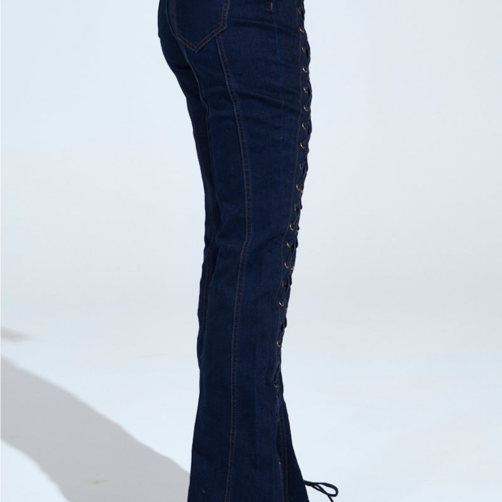 🔥 AKIRA That’s On Me Navy Eyelet Denim Jean Set - Picture 8 of 10